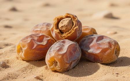 Des fruits de dattier du désert mûrs et secs.