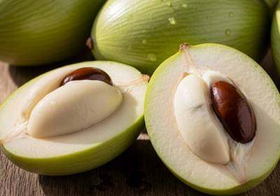 Des sapotes blanches mûres, avec une peau vert pâle et une chair crémeuse.