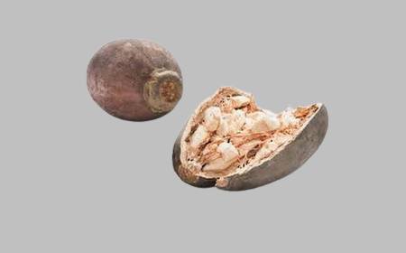 Le fruit du baobab, appelé pain de singe, ouvert pour montrer la pulpe